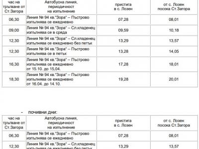 КРАЙГРАДСКИ АВТОБУСНИ ЛИНИИ ДО СЕЛАТА В ОБЩИНА СТАРА ЗАГОРА