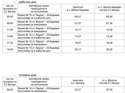 КРАЙГРАДСКИ АВТОБУСНИ ЛИНИИ ДО СЕЛАТА В ОБЩИНА СТАРА ЗАГОРА