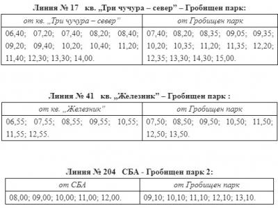 Допълнителни автобуси в събота за Задушница